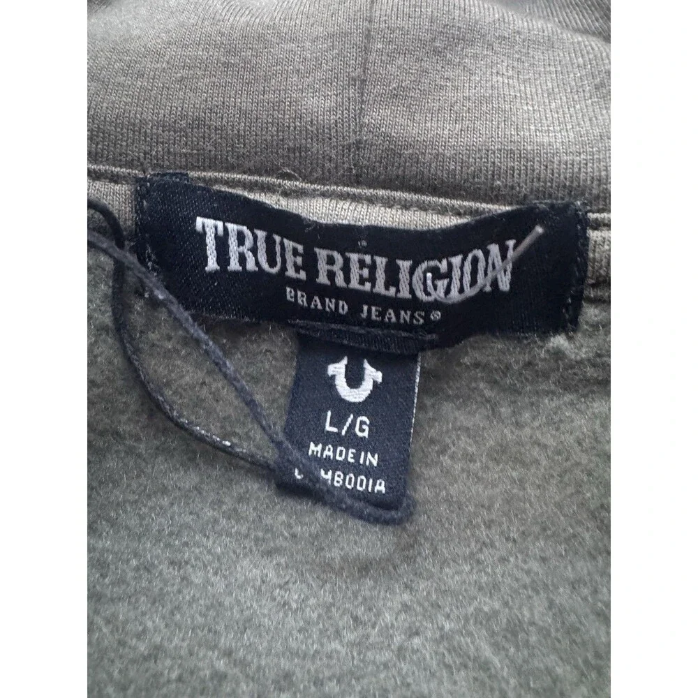 True Religion Buddha Logo  Zip Up Hoodie Olive Sweatshirt Men's Size Large New